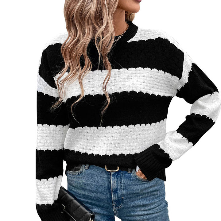 Damen gestrickter Pullover mit Blockstreifen und lässigem Schnitt Drune