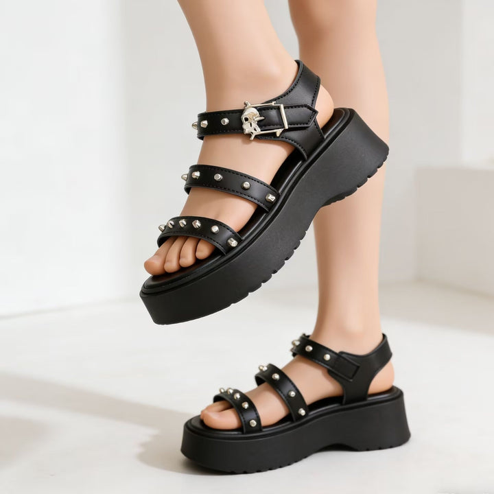 Damen Plateau-Sandalen mit Nieten und verstellbarem Riemendesign Drune
