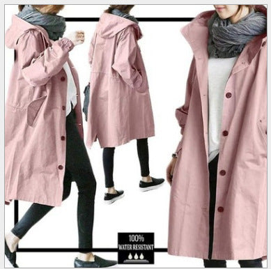 Damen nan leichter Oversize Regenmantel mit Kapuze und verdecktem Verschluss Drune