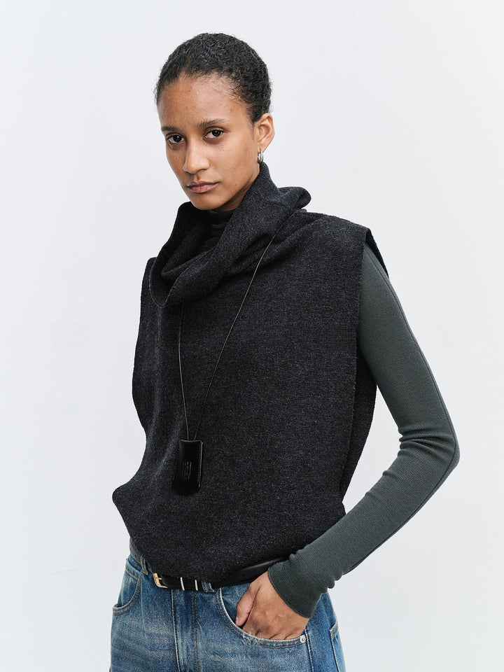 Damen lässige Strickweste mit hochgeschlagenem Kragen Drune