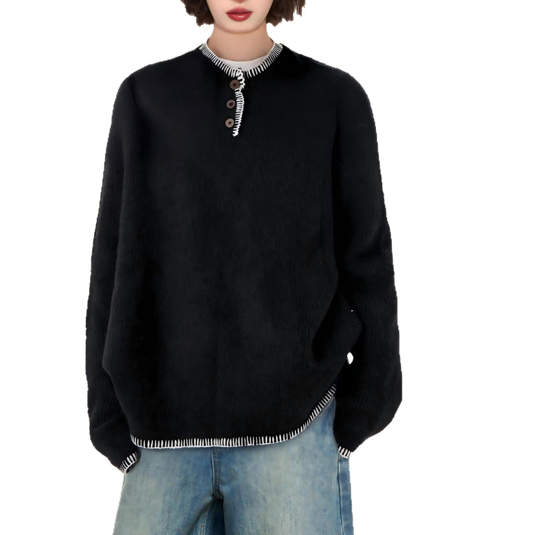 Damen Grobstrickpullover mit dekorativer Knopfleiste und lässigem Schnitt Drune