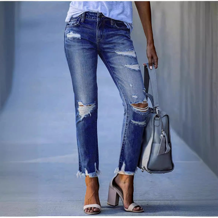 Damen modische Destroyed Jeans Drune