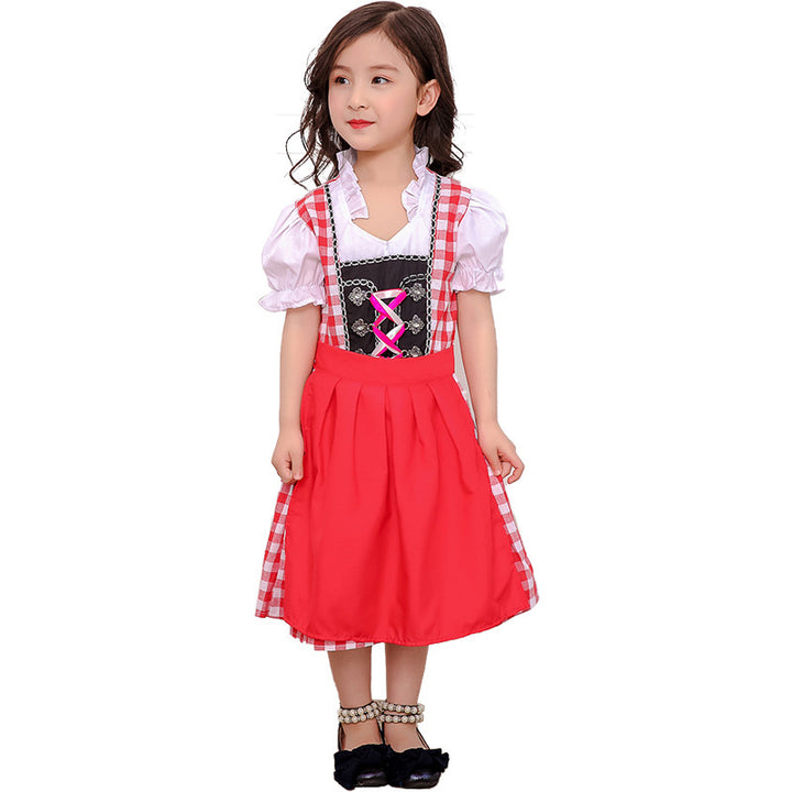Damen nan traditionelles Kinderdirndlkleid mit geschnürtem Mieder, bestickten Details und abnehmbarer Schürze Drune