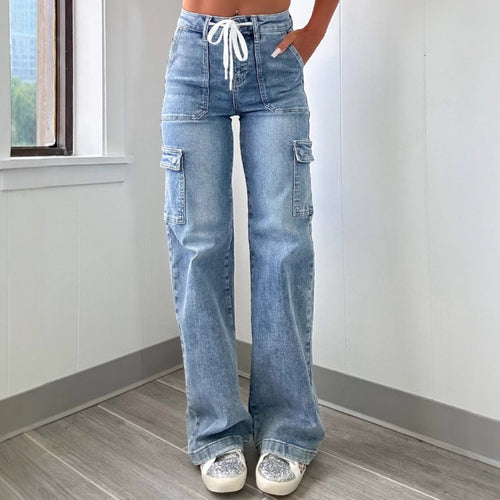 Damen Cargo-Jeans mit weitem Schnitt und elastischem Bund Drune