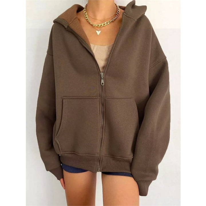 Damen nan oversized Zip-Hoodie mit French-Terry Fleece, Kängurutaschen und verlängerten Ärmelbündchen Drune