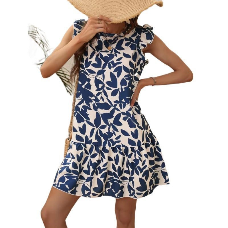 Damen Sommerkleid mit Rüschendetails und floralem Muster Drune