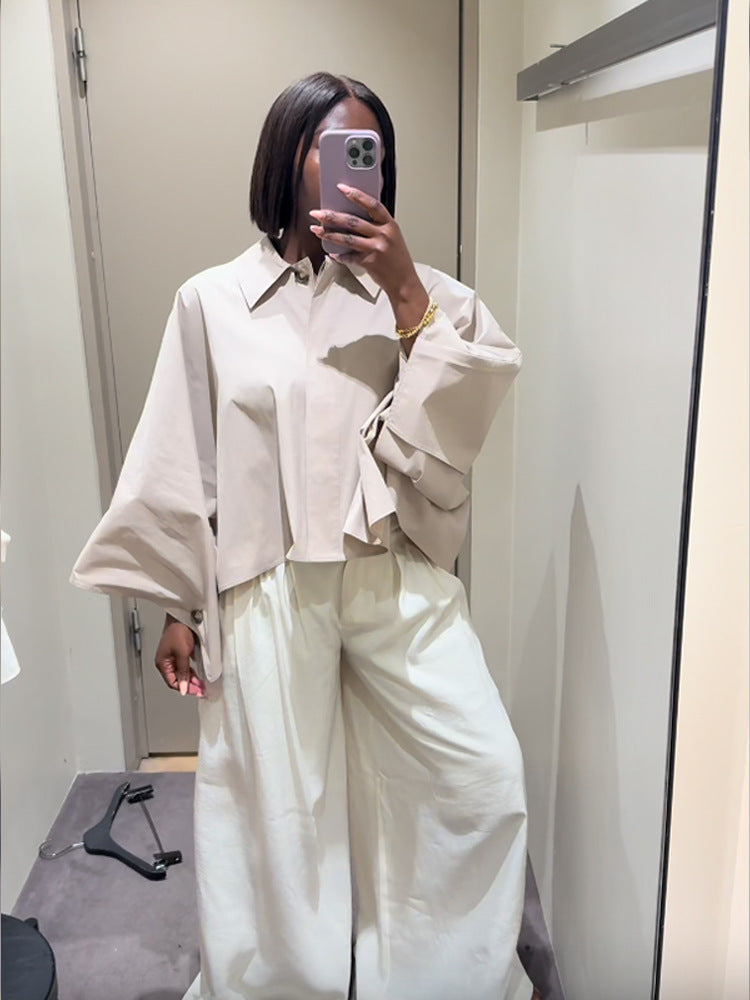 Damen Cropped Bluse mit voluminösen Ärmeln Drune