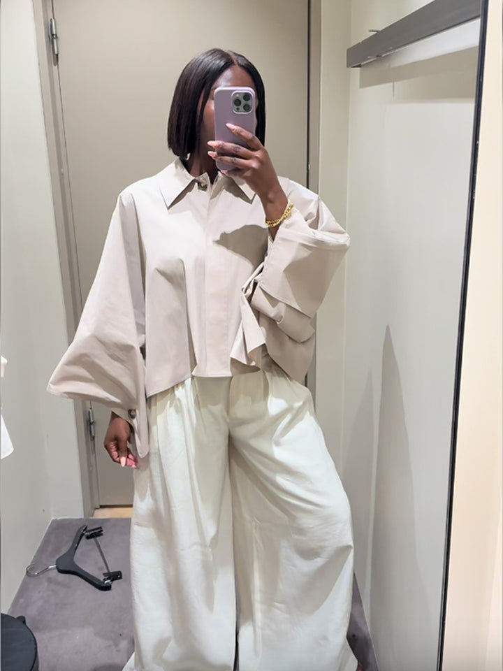 Damen Cropped Bluse mit voluminösen Ärmeln Drune