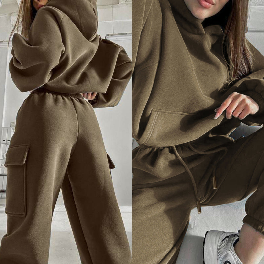 Damen nan oversized Kapuzenpullover-Set mit Cargo-Jogginghose Drune