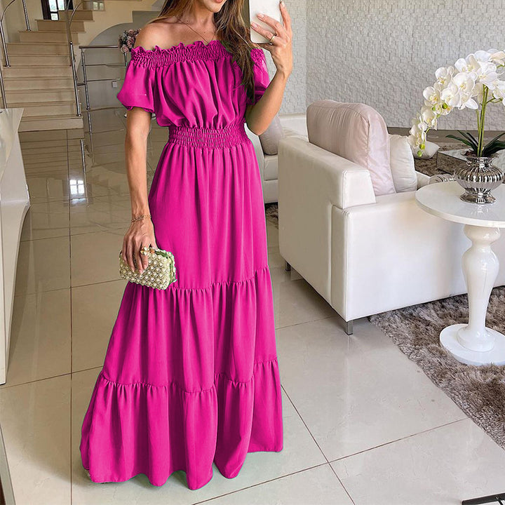 Damen Maxikleid mit schulterfreiem Design und voluminösen Rüschendetails Drune