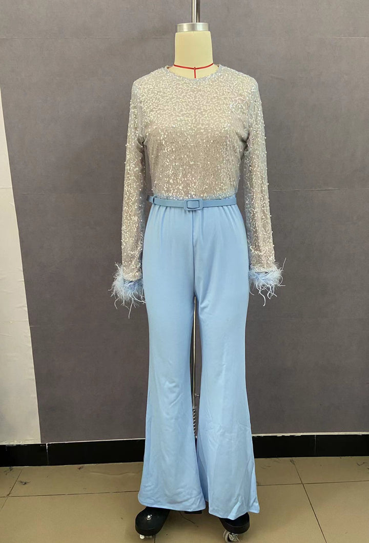 Damen Glitzerndes Oberteil mit langen Ärmeln und eleganter Hose Drune