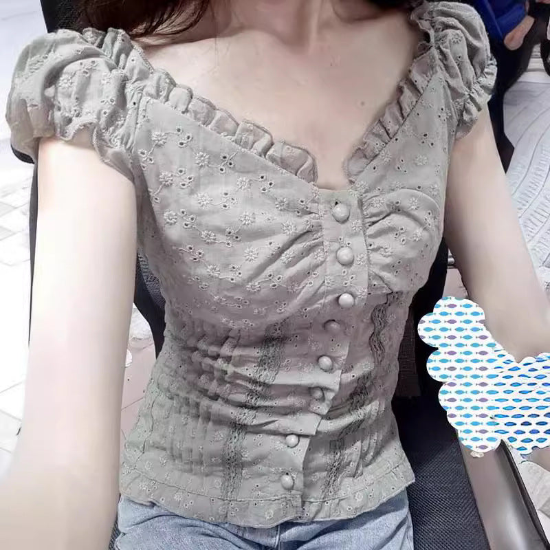 Damen Rüschenshirt mit floralen Details Drune