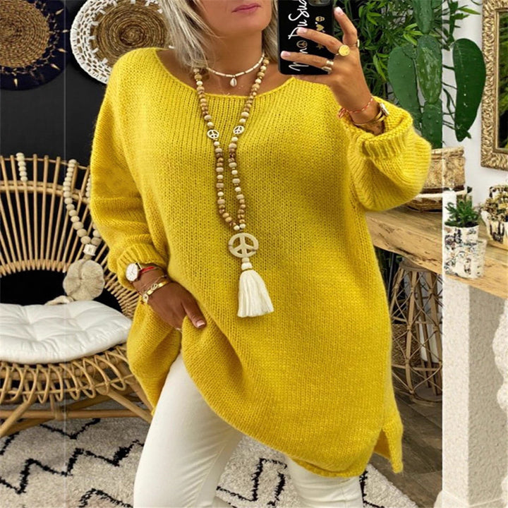 Damen lässiger Langarmstrickpullover im Oversized-Stil mit seitlichen Schlitzen Drune