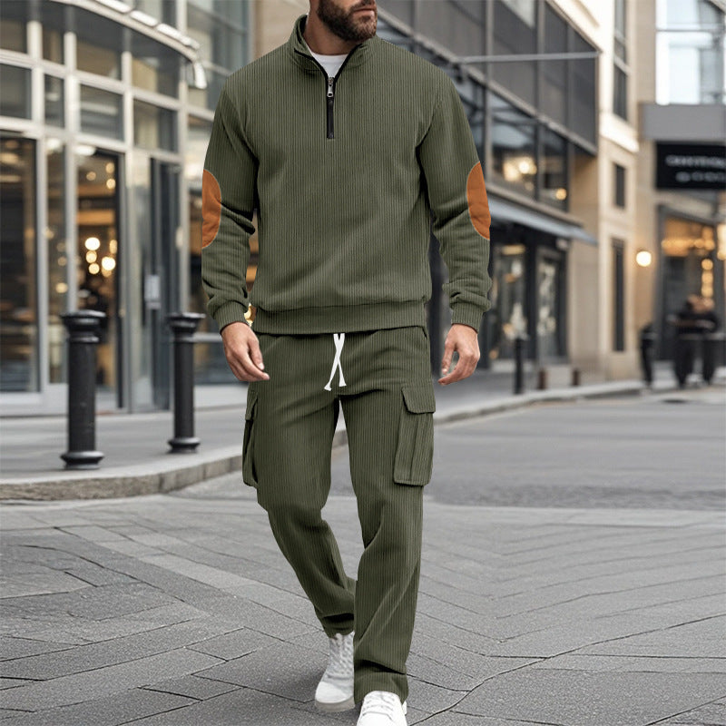 Herren modisches Sweatshirt und Cargo-Hose Set mit hohem Kragen und praktischen Taschen Drune