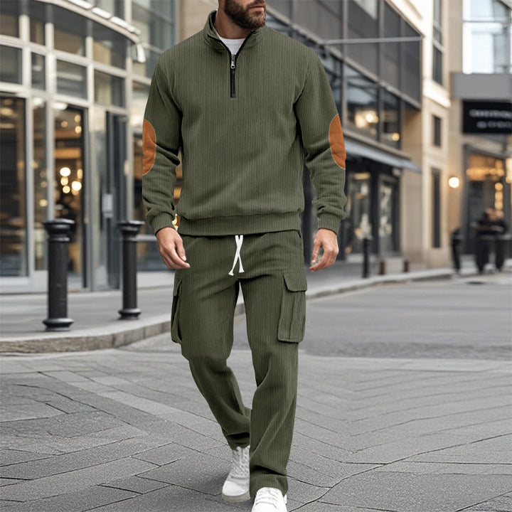 Herren modisches Sweatshirt und Cargo-Hose Set mit hohem Kragen und praktischen Taschen Drune