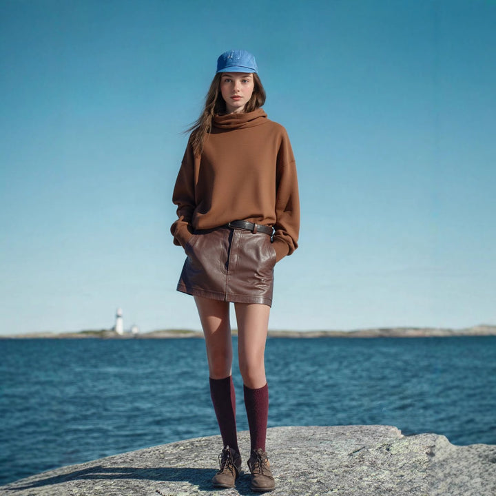 Damen lässiger Strickpullover mit asymmetrischem Kragen Drune