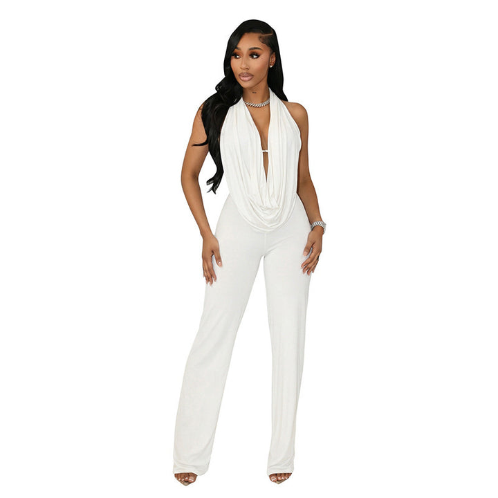 Damen Eleganter Jumpsuit mit tiefem V-Ausschnitt und fließendem Stoff Drune