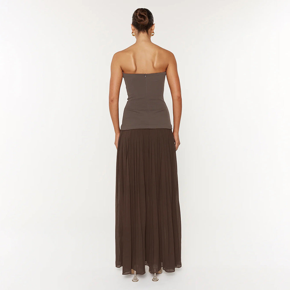 Damen Elegantes Maxikleid mit tiefem V-Ausschnitt und fließendem Rock Drune