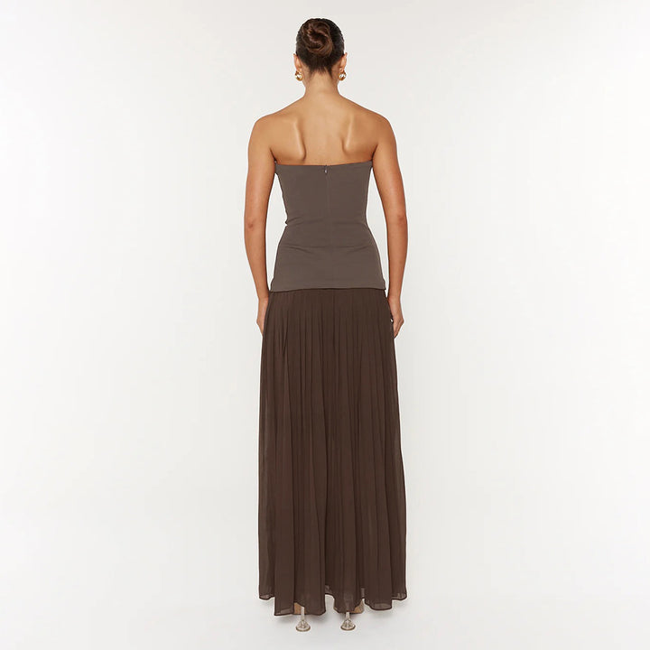Damen Elegantes Maxikleid mit tiefem V-Ausschnitt und fließendem Rock Drune
