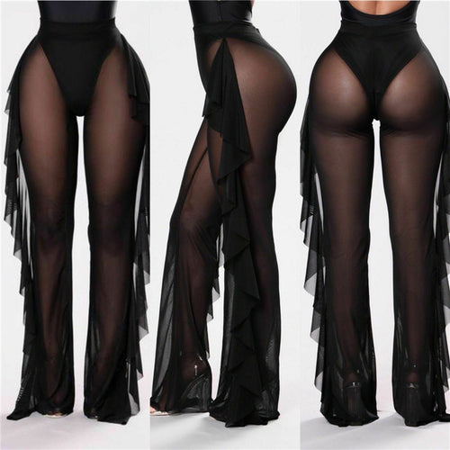 Damen Elegante und luftige Transparent-Hose mit Rüschendetails Drune