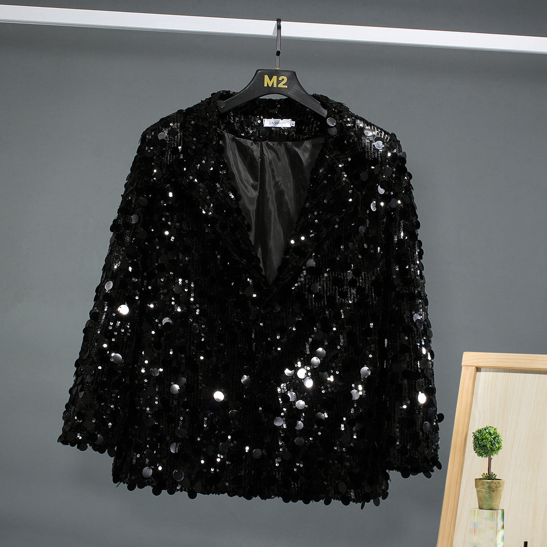 Damen Pailletten Blazerjacke mit modernem Schnitt und glamourösen Akzenten Drune
