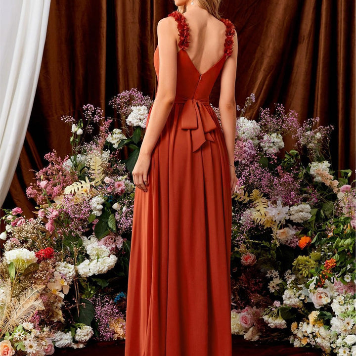 Drune | V-Ausschnitt Träger Abendkleid Spitze Plissierter Rückenlos Sexy Groß Schwingtanz Kleid Festkleid Brautjungfernkleid Sommer