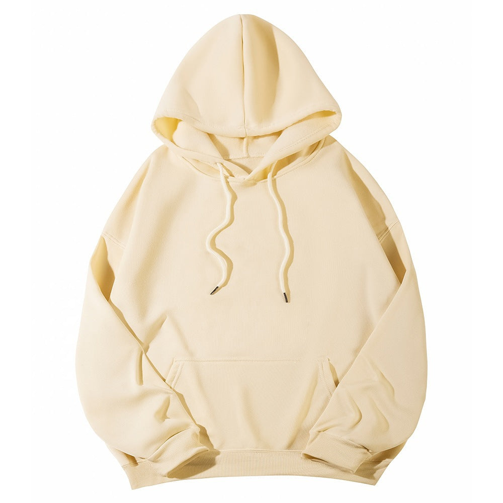Unisex minimalistischer Kapuzenpullover mit verlängertem Rücken und Kängurutasche Drune