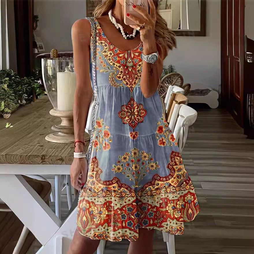 Damen Sommerkleid mit floralem Druck und fließendem Schnitt Drune