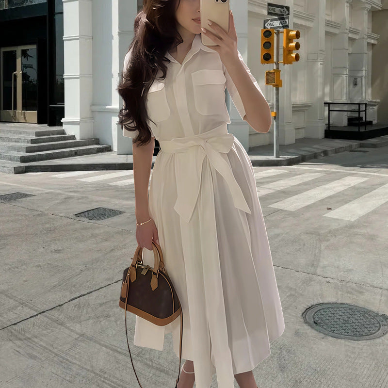Damen Hemdkleid mit tailliertem Gürtel und klassischen Details Drune