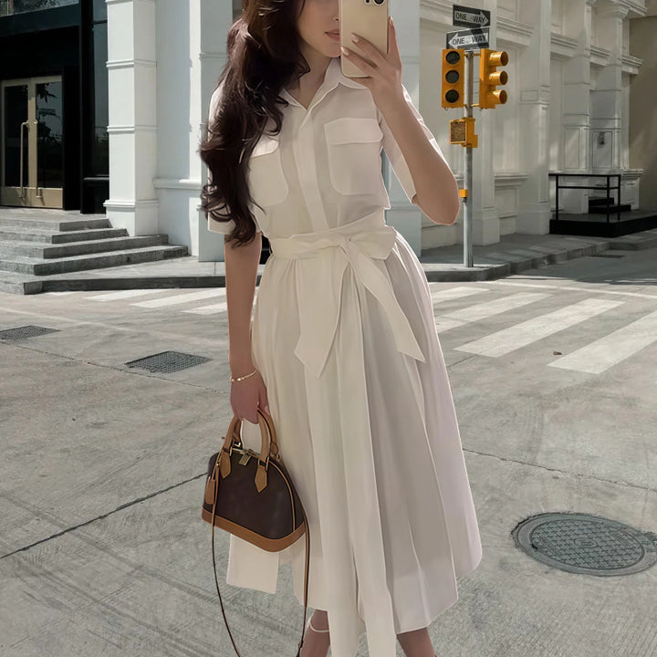 Damen Hemdkleid mit tailliertem Gürtel und klassischen Details Drune