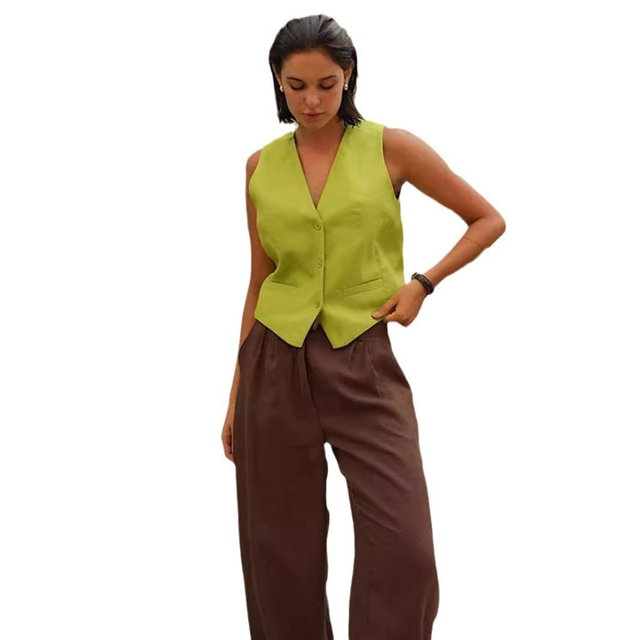 Damen Elegante taillierte Weste mit Knopfverschluss und Taschen Drune