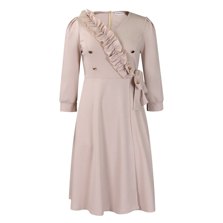 Damen Midikleid mit eleganter Rüschendetail und taillierter Silhouette Drune