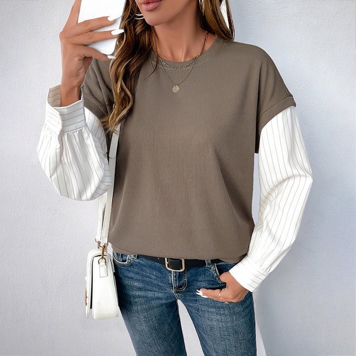 Damen modisches Oberteil mit kreativem Lagenlook und eleganten Krempelärmeln Drune
