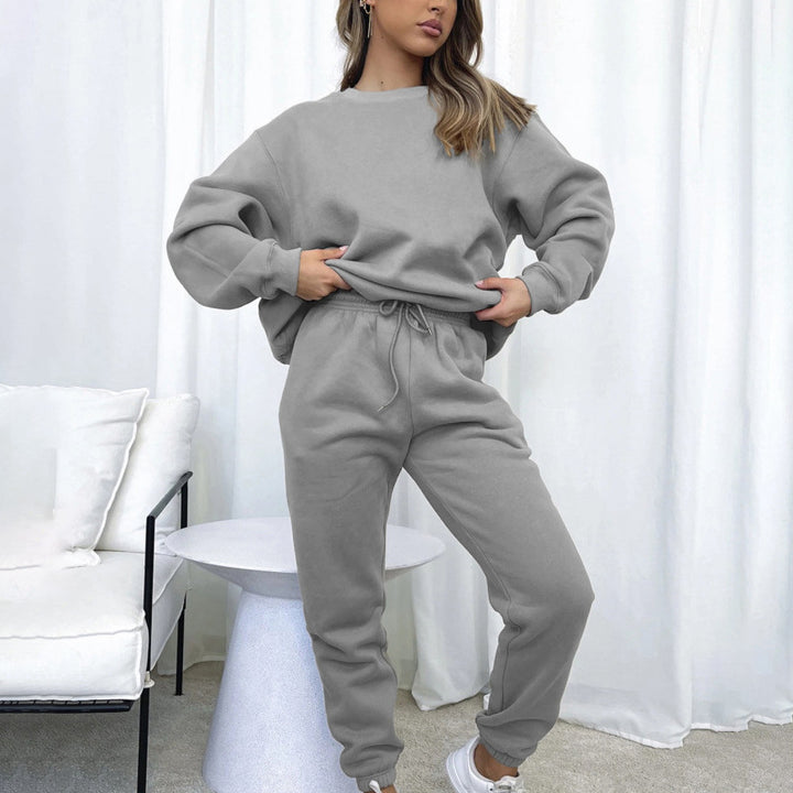Damen nan weit geschnittenes Fleece-Freizeitset mit Sweatshirt und Jogginghose Drune