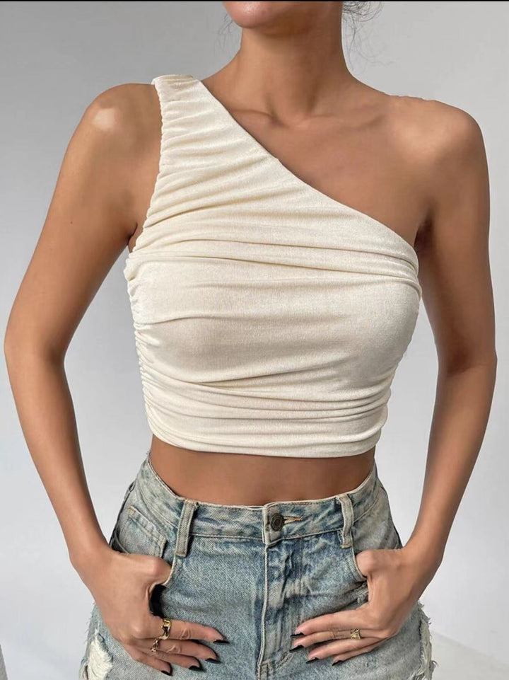 Damen Asymmetrisches Crop-Top mit Rüschendetails Drune