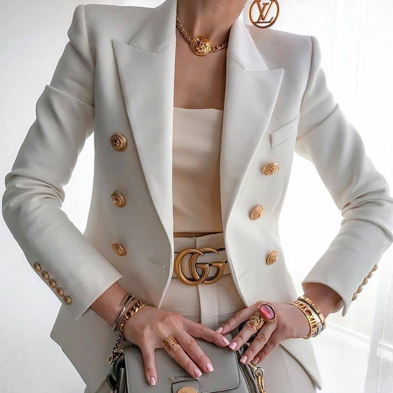 Damen eleganter Blazer mit doppelter Knopfleiste und goldenen Details Drune