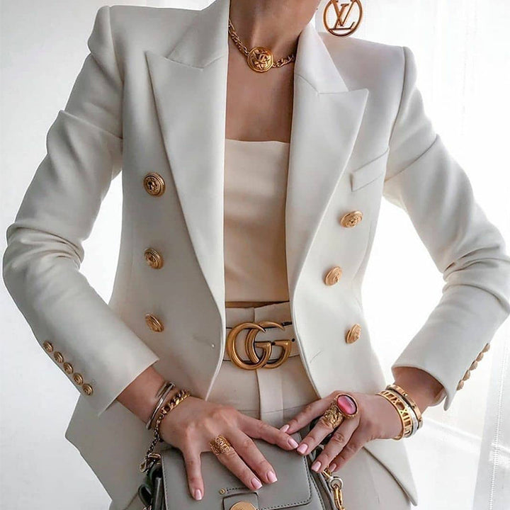 Damen eleganter Blazer mit doppelter Knopfleiste und goldenen Details Drune