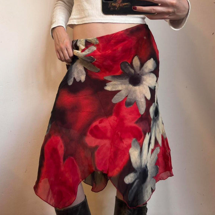 Damen Midi-Rock mit floralem Chiffon-Design Drune