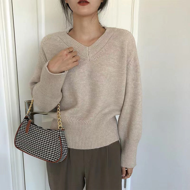 Damen V-Ausschnitt Pullover aus weichem Strick Drune