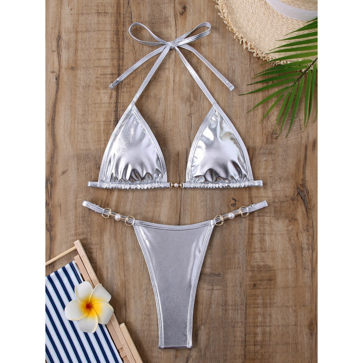 Damen Triangel-Bikini mit Metallic-Finish und goldenen Schmuckdetails Drune