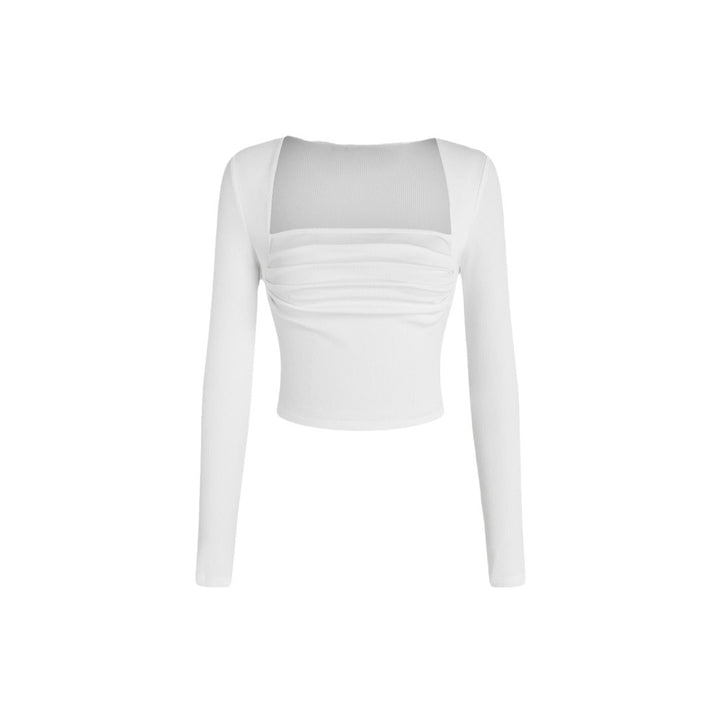 Damen cropped Langarmshirt mit raffiniertem Drapierungsdesign und modischem Rundhalsausschnitt Drune