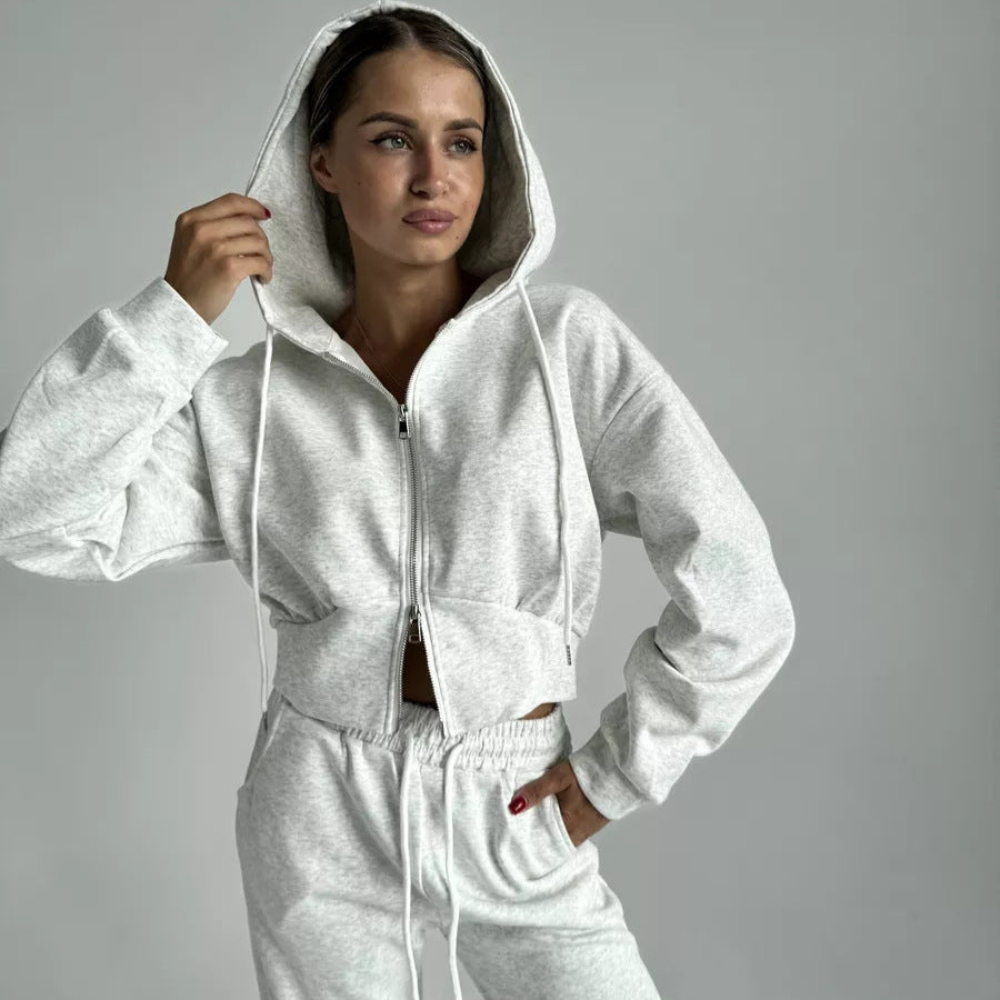 Damen cropped Hoodie und entspannte Jogginghose Set Drune