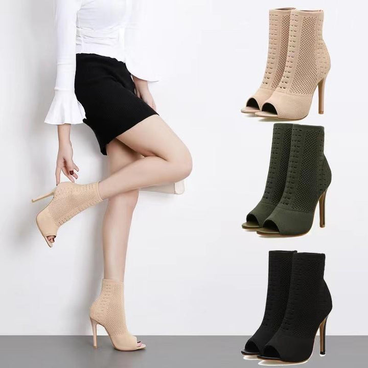 Damen nan gestrickte Peeptoe-Stiefelette mit elastischem Schaft, gepolstertem Fußbett und schmalem Stilettoabsatz Drune