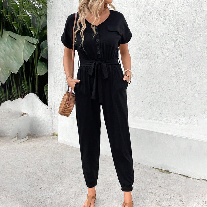 Damen Casual Jumpsuit mit praktischen Taschen und verstellbarem Taillengürtel Drune