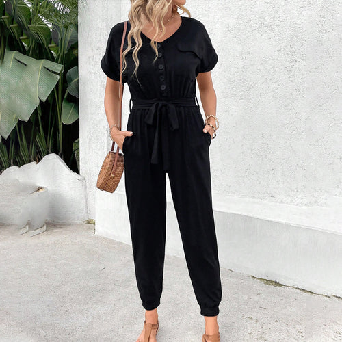 Damen Casual Jumpsuit mit praktischen Taschen und verstellbarem Taillengürtel Drune