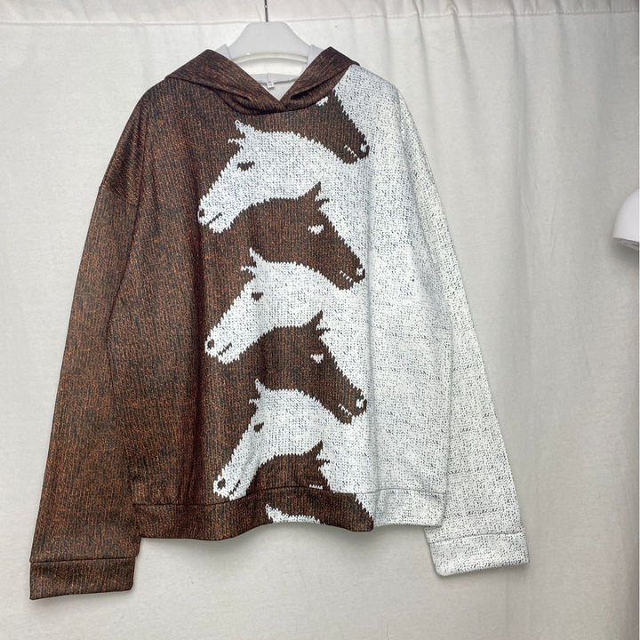 Damen Gemütlicher Hoodie mit Pferdemotiv Drune