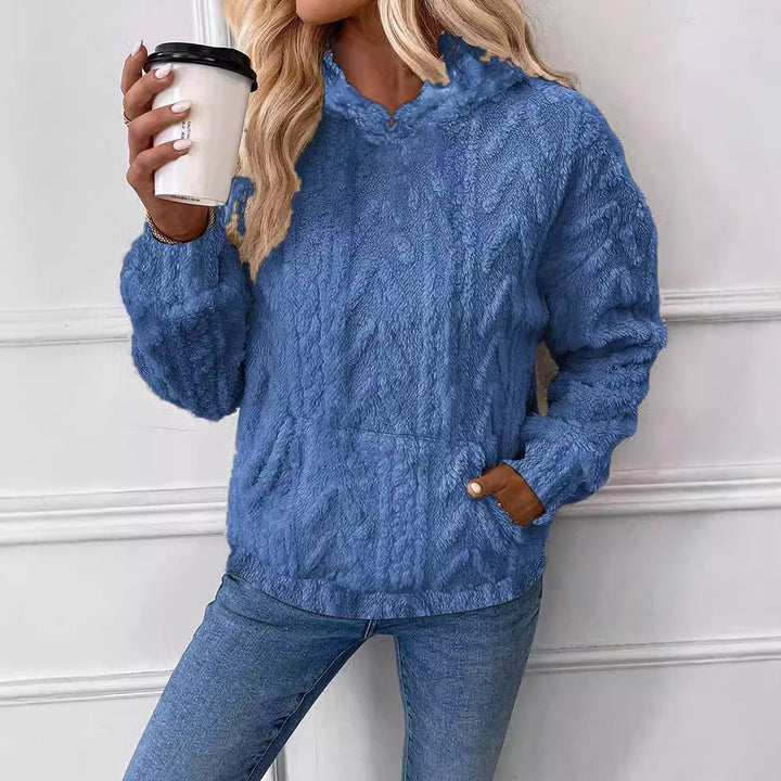 Damen Kapuzenpullover aus kuscheligem Material mit eingearbeitetem Beuteltaschen Drune