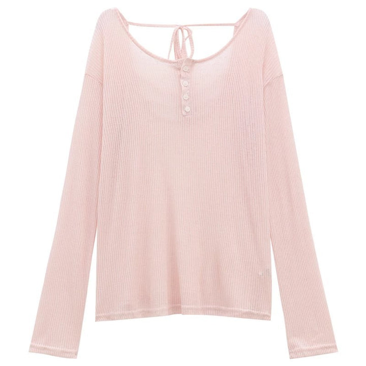 Damen lässiges Langarmshirt mit dekorativem Rückenausschnitt Drune