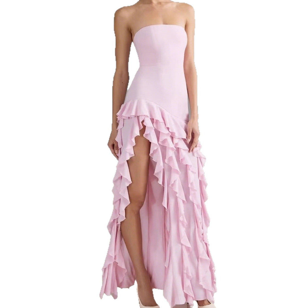 Damen Elegantes und asymmetrisches Abendkleid mit Rüschendetails Drune