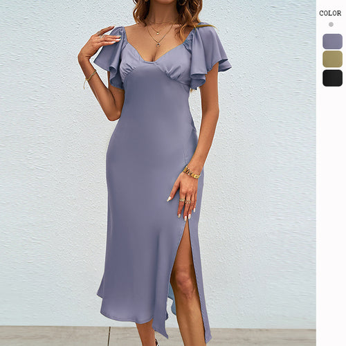 Damen Midikleid mit voluminösen Rüschendetails und seitlichem Schlitz Drune